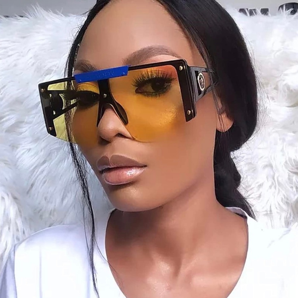 Oversized Square Flat Top Shield Sunglasses Frameless LensTrendy Fashion Eyewear